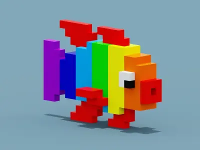 Voxel Colorful Fish Low-poly 3D model