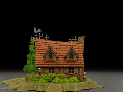STYLIZED MEDIEVAL BUILDING 03 PRINT READY Low-poly 3D model
