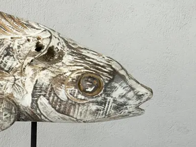 Hand Carved Driftwood Fish On Stand 3D model