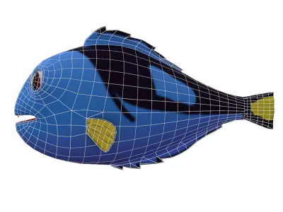 Blue Tang Fish Cartoon Animated Low-poly 3D model