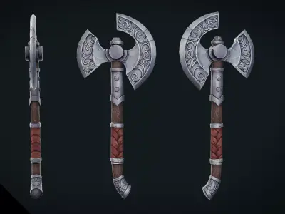 Stylized Fantasy Axe - Game Ready Hand Painted Weapon Low-poly 3D model