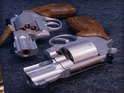 model 357 Magnum Barrel 7 Rounds Wood Grip Low-poly 3D model