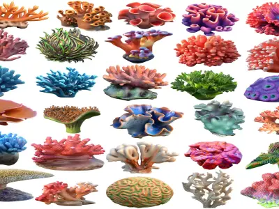 Coral reef collection 1-30  Low-poly 3D model