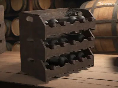 Vintage Wine Rack with Aged Bottles and Cobwebs 3D model