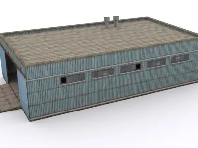 Hangar metal building Low-poly 3D model
