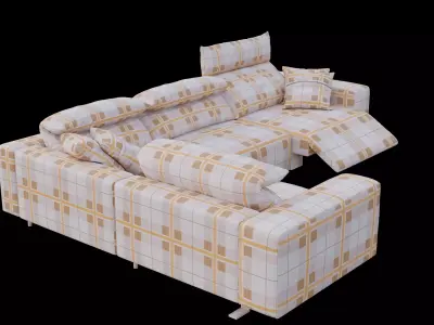 Modern Modular L Shaped Sofa Plaid Fabric Sectional Free low-poly 3D model