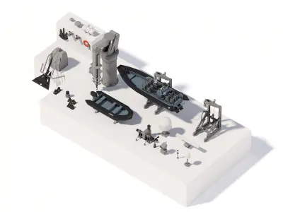 Military ship equipment asset Low-poly 3D model