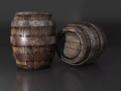 Barrel two vases Free low-poly 3D model