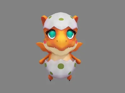 Cartoon New born Dragon - Fire Dragon Low-poly 3D model