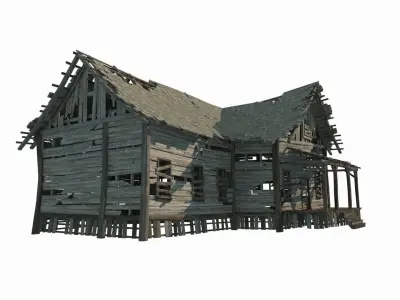 A dilapidated old wooden house 3D model