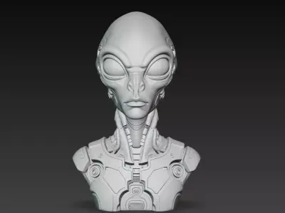 Grey Alien Cyborg Bust STL Sci Fi Creature Model 3D print model