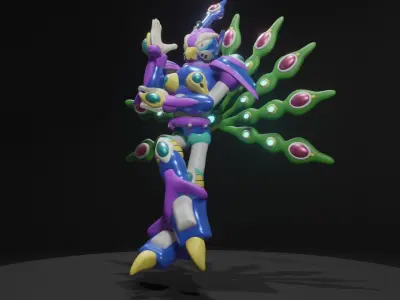 Cyber Peacock Low-poly 3D model