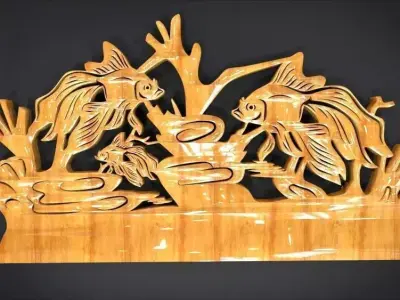 Unique Wall Ornament with Fish Ornament motif Low-poly 3D model