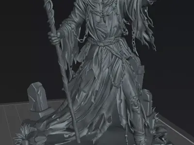 Zombie Necromancer of the Forgotten Grave STL Miniature 3D print model
