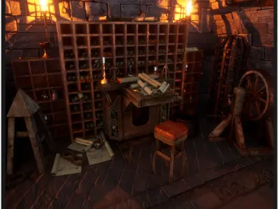 Medieval Engineer Props  35 Props Low-poly 3D model