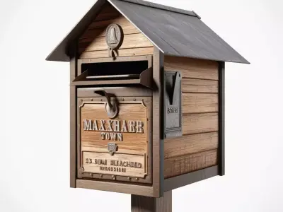 Rustic Wooden Mailbox with Post 3D model