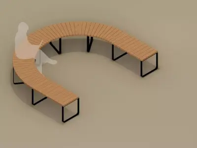 Low Poly Outdoor Curved Bench Low-poly 3D model