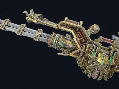 Fantasy dwarf minigun Low-poly 3D model
