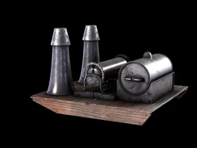 Steam donkey industrial Low-poly 3D model