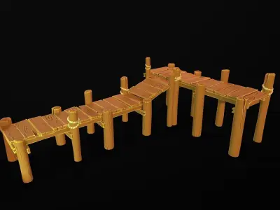 Stylized lowpoly fishing wooden pier handpainted cartoon style Low-poly 3D model