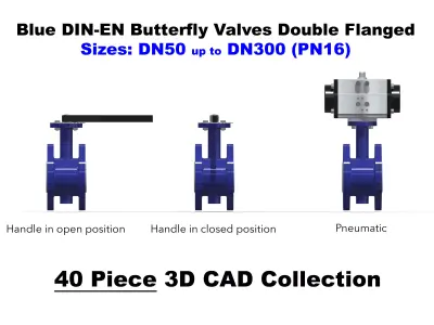 DIN-EN Butterfly Valves - Double Flanged - Blue 3D model