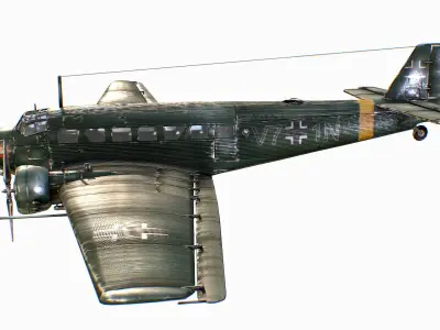 German transport aircraft Junkers Tante Ju 52 Low-poly 3D model