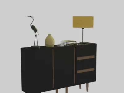 sideboard with two drawers and lamp Low-poly 3D model