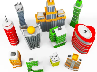 Buildings skyscraper cartoon pack 3D model