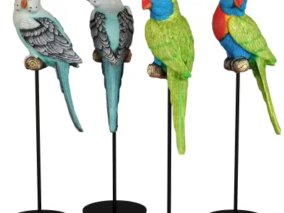 Set 2 Deco Figurine Parrot Green and Turquoise 3D model