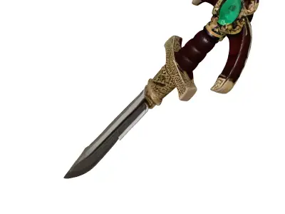 Ornate Fantasy Dagger with Emerald Gem 3D model