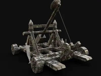WAR MACHINE CATAPULT MEDIEVAL SIEGE ENGINE WAR BATTLE WEAPON Low-poly 3D model