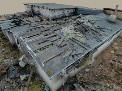 Burnt ruin of a commercial building 3D model