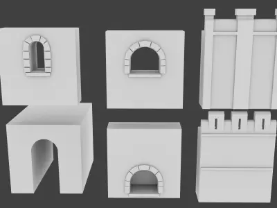 6 Castle Walls Pack Free low-poly 3D model