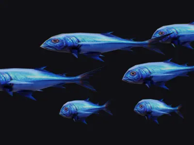 Rainbow Runner Animated Fish Flock Tuna Sea Animal Lowpoly Swarm Low-poly 3D model