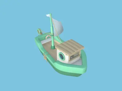 Cartoon Boat 01 - Green - Low Poly Ship Low-poly 3D model