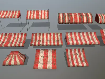 awning set striped tent Low-poly 3D model