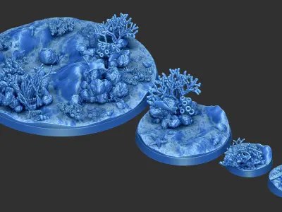FREE - 4 SEABED MINIATURE BASES 25mm 50mm 100 mm 3D Print Ready Free 3D print model
