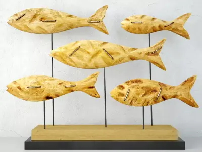 Mango Wood Fish Statue 3D model
