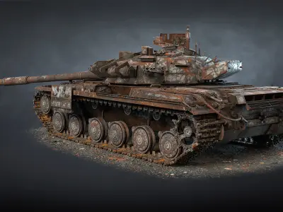 Tank T-64BM Bulat Destroyed Low-poly 3D model