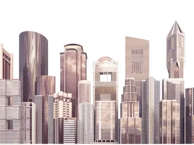 A collection of one hundred high-detailed skyscrapers 3D model