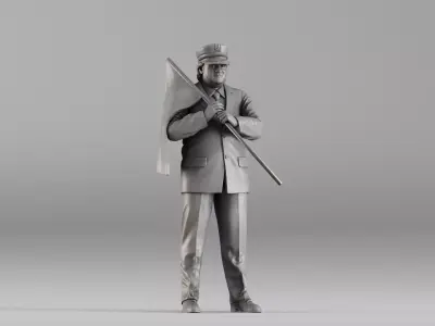 S00113 Train Station Master Holding a Flag 3dp 3D print model