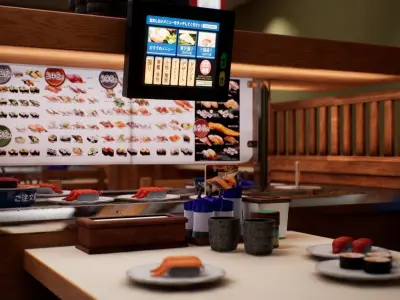 Conveyor Belt Sushi Restaurant Low-poly 3D model