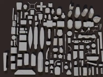 130 Meshes Low Poly Kit-Bash Set Low-poly 3D model