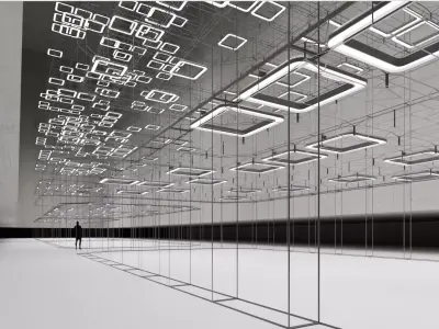 Brutalist Metal Cage with Feature Lighting 10 Low-poly 3D model