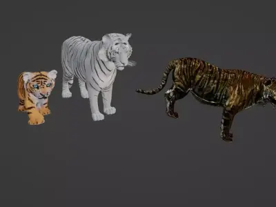 Tigers and lions and cubs 3d models textured and animated Free 3D model
