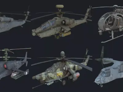 Helicopter pack  Low-poly 3D model