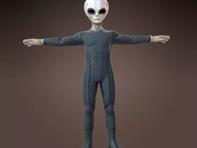 Grey Alien 3D Model T-Pose Low-poly 3D model