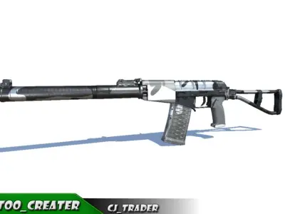 As-Val Low-Poly Assault Sniper Riffle 3D Model  Low-poly 3D model