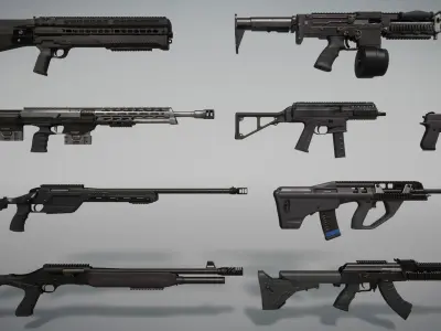 9 Modern Firearms Pack - AAA - Game Ready - Rigged Low-poly 3D model