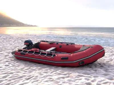 rubber dinghy with outboard motor Low-poly 3D model